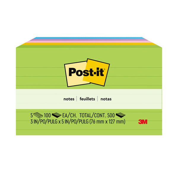 NOTES POST-IT 635-5AU 73X123 JAIPUR LINED ASSTD PK5