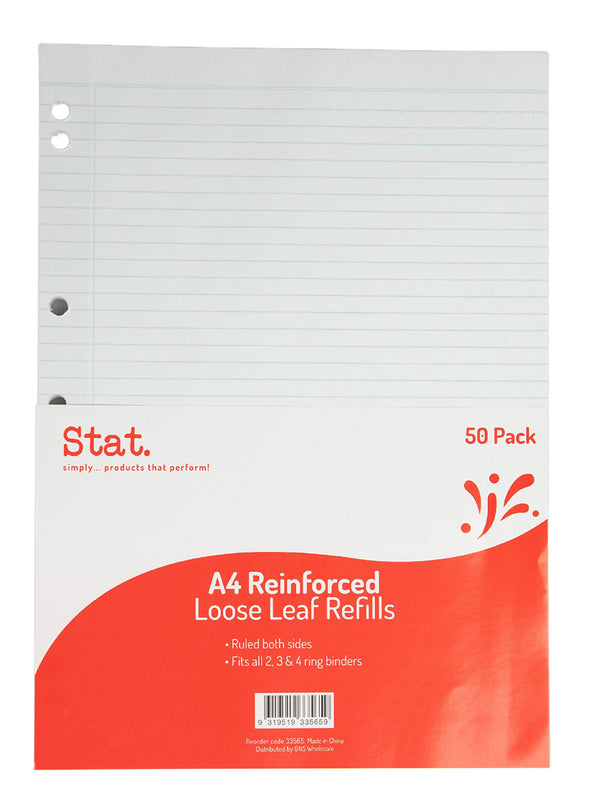 LOOSE LEAF REINFORCED REFILLS STAT A4 RULED PK50