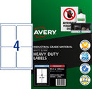 Label Avery L7069 White H/Duty 4up 99.1x139mm Pk10