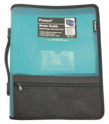 BINDER BUDDY PROTEXT A4 2 RING 25MM WITH ZIPPERHANDLEP/CASEPOCKETS AQUA