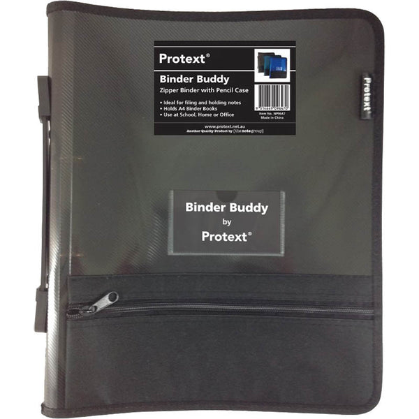 BINDER BUDDY PROTEXT A4 2 RING 25MM WITH ZIPPERHANDLEP/CASEPOCKETS SMOKE