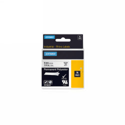LABEL TAPE DYMO 6MMX5.5M RHINO PRO PERMANENT POLYESTER WHITE BLACK