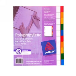 AVERY DIVIDERS PP A4 10 TAB COLOUR EXTRA WIDE 85670