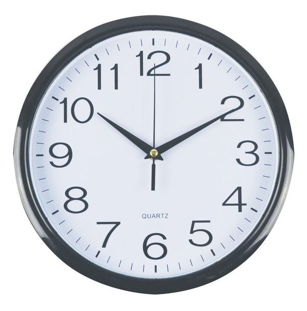 CLOCK ITALPLAST 30CM WALL PLASTIC WHITE FACE/BLACK TRIM