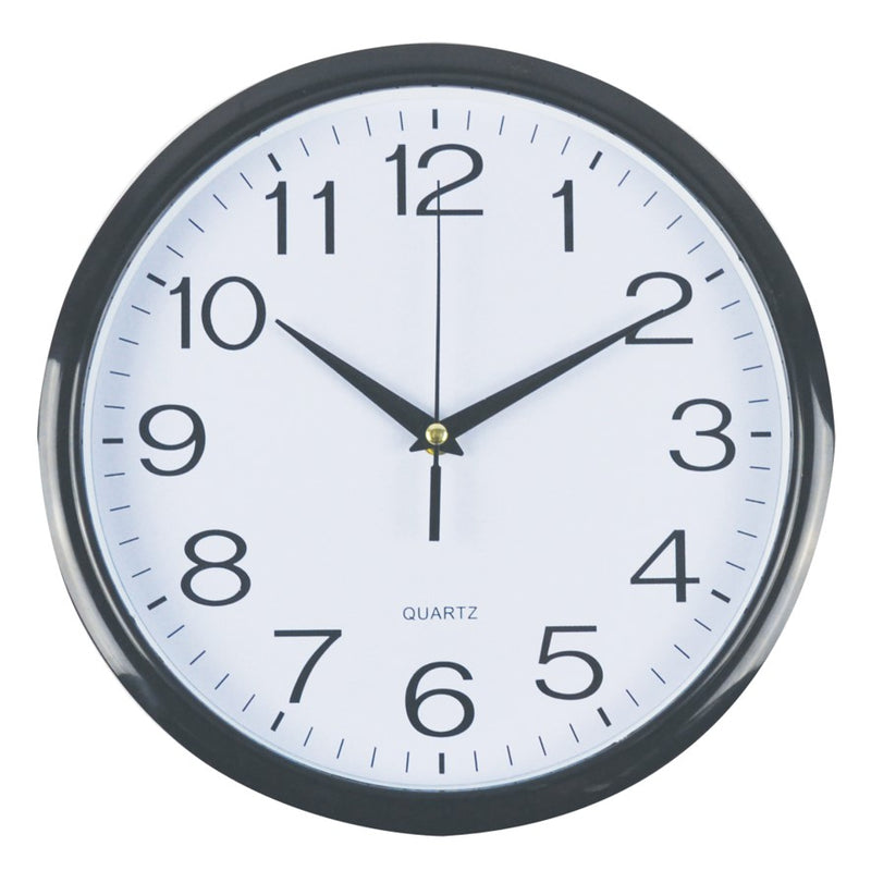CLOCK ITALPLAST 30CM WALL PLASTIC WHITE FACE/BLACK TRIM