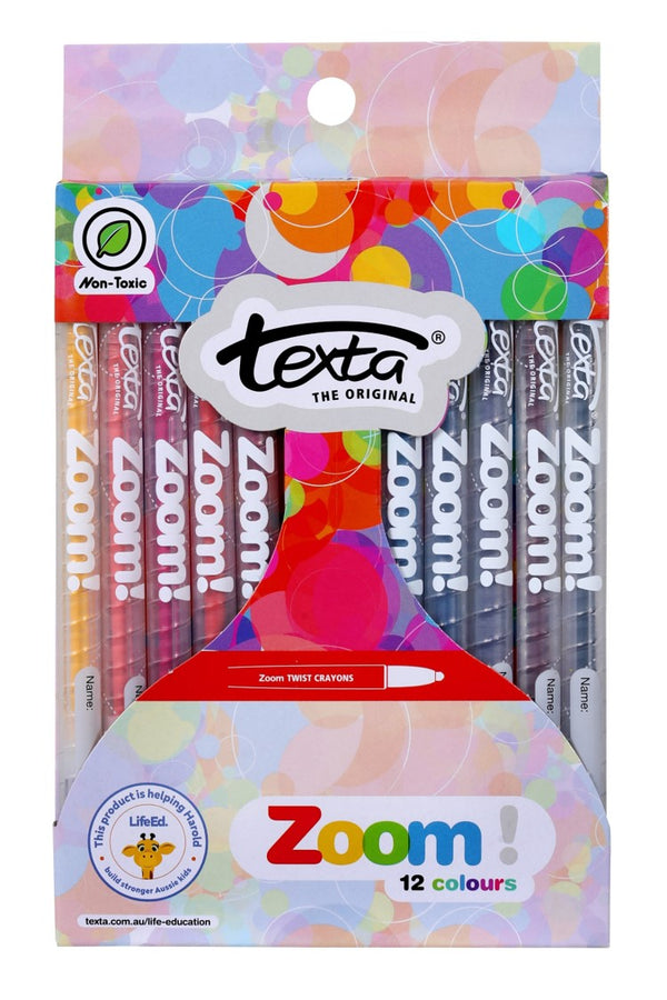 CRAYONS TEXTA ZOOM TWIST ASST PK12