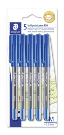 PEN STAEDTLER BP STICK 430 MED BLUE PK5