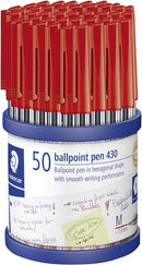 PEN STAEDTLER BP STICK 430 MED RED CUP50