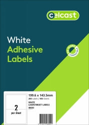 LABELS CELCAST 2UP 199.6X143.5MM LASER/INKJET WHITE PK100