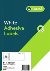 LABELS CELCAST 24UP 64X33.8MM LASER/INKJET WHITE PK100