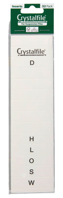 INDEX TAB INSERTS CRYSTALFILE A-Z SQUARE EDGE WHITE PK52