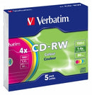 Sp- Cd-Rw Verbatim 80min 4x Slim Case Col Pk5