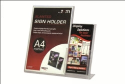 SIGN HOLDER DEFLECTO A4 SLANTED PORTRAIT W/ SIDE DL BROCHURE POCKET