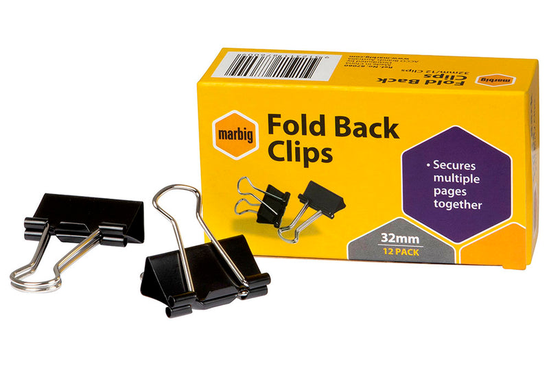 FOLDBACK CLIPS MARBIG 32MM BLACK BX12