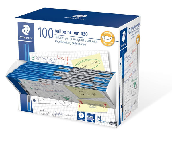 PEN STAEDTLER BP STICK 430 MED BLUE BX100