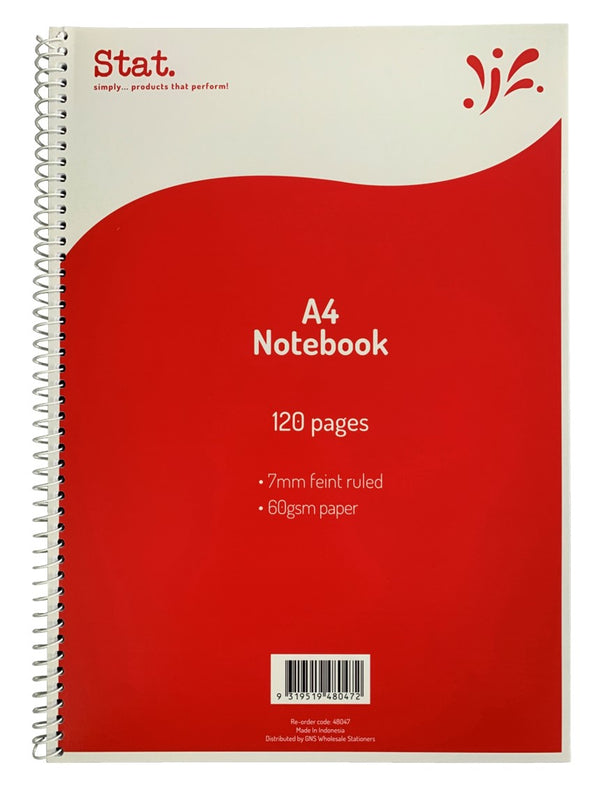 NOTEBOOK STAT A4 60GSM 7MM RULING BOARD COVER RED 120PG PK10