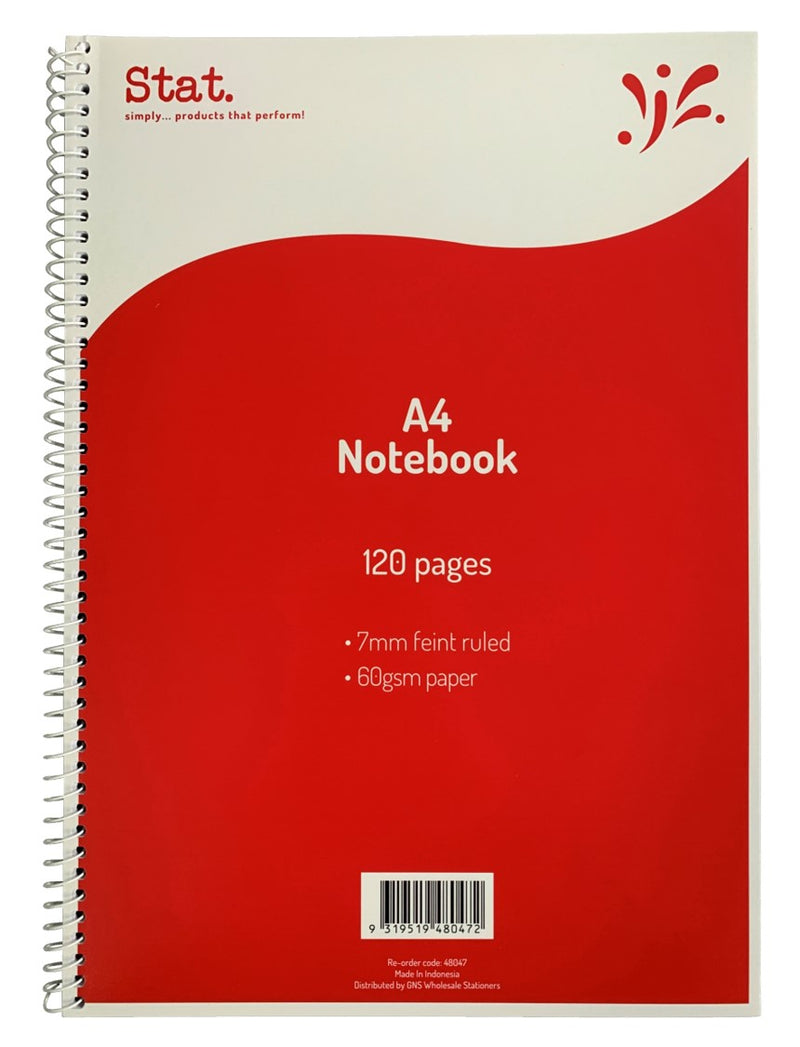 NOTEBOOK STAT A4 60GSM 7MM RULING BOARD COVER RED 120PG PK10