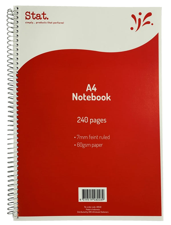 NOTEBOOK STAT A4 60GSM 7MM RULING BOARD COVER RED 240PG PK5