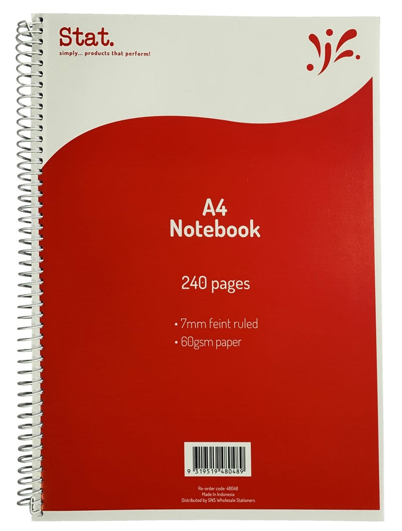 NOTEBOOK STAT A4 60GSM 7MM RULING BOARD COVER RED 240PG PK5