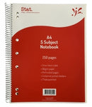 NOTEBOOK STAT A4 5 SUBJECT 60GSM 7MM RULING BOARD COVER RED 250PG