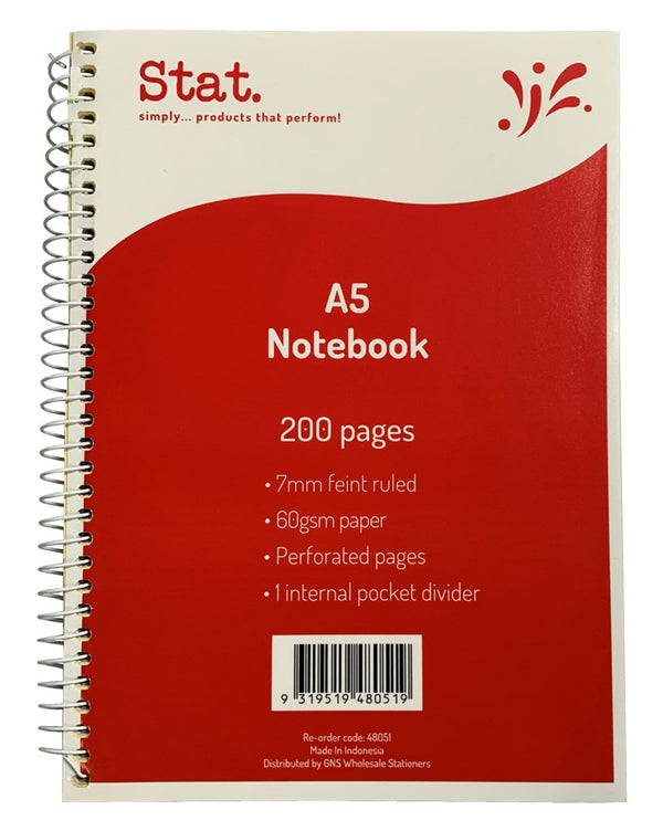 NOTEBOOK STAT A5 60GSM 7MM RULING BOARD COVER RED 200PG PK5