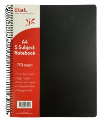 NOTEBOOK STAT A4 5 SUBJECT 60GSM 7MM RULING PP BLACK 250PG