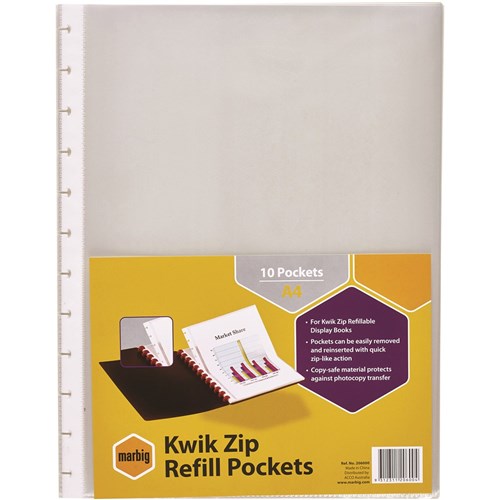 Marbig Kwik Zip Display Book Refills A4 Clear Pack Of 10