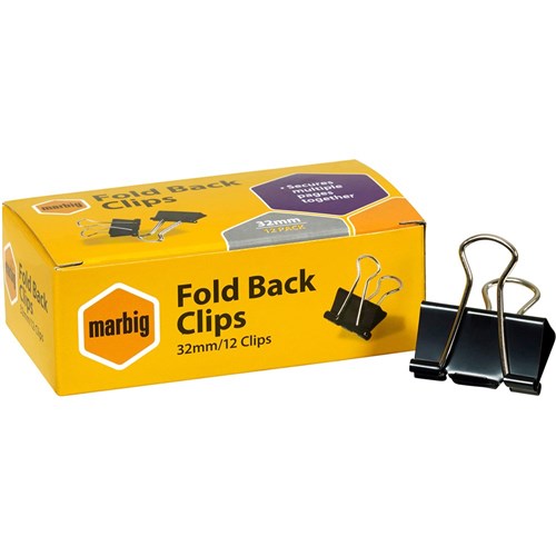 Marbig Foldback Clips 32mm Black Box Of 12 | Better Office