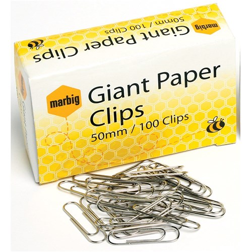 Marbig Paper Clips Giant 50mm Chrome Box Of 100 | Better Office