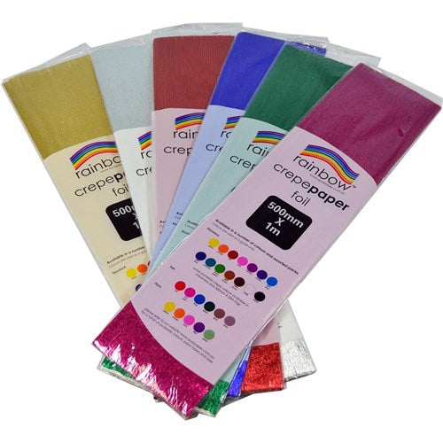 Rainbow Foil Crepe 500mm x 2.5m Assorted Pack Of 6