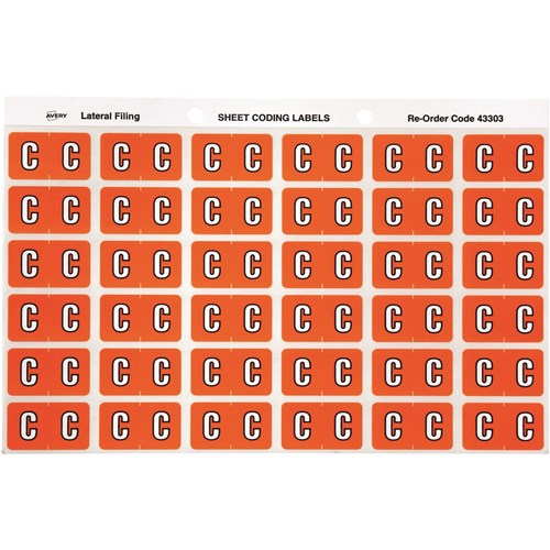 Avery Alphabet Coding Label C Side Tab 25x38mm Orange Pack Of 180