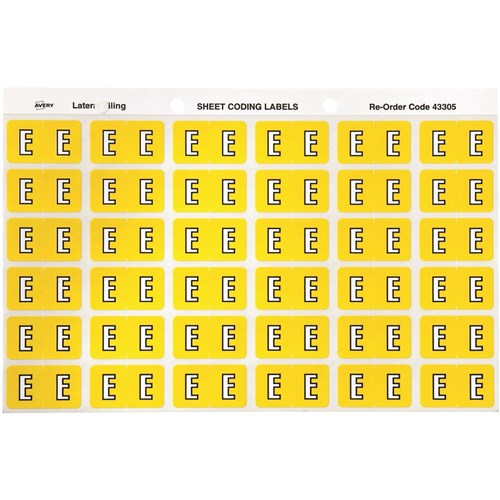 Avery Alphabet Coding Label E Side Tab 25x38mm Yellow Pack Of 180