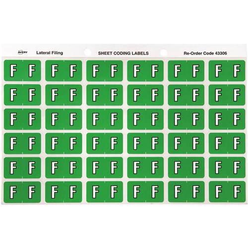 Avery Alphabet Coding Label F Side Tab 25x38mm Light Green Pack Of 180