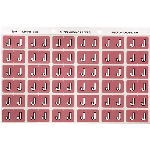 Avery Alphabet Coding Label J Side Tab 25x38mm Mauve Pack Of 180