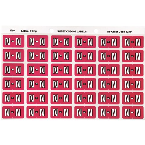 Avery Alphabet Coding Label N Side Tab 25x38mm Magenta Pack Of 180
