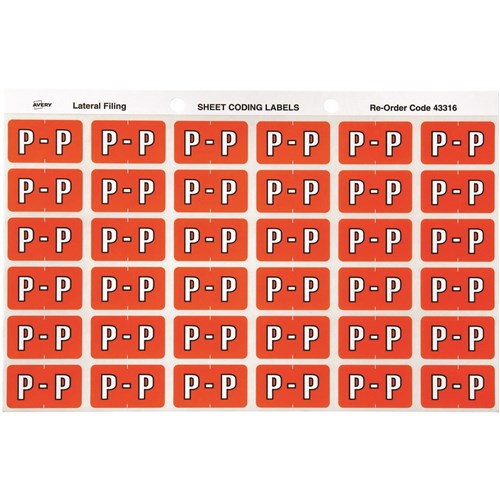 Avery Alphabet Coding Label P Side Tab 25x38mm Dark Orange Pack Of 180