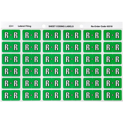 Avery Alphabet Coding Label R Side Tab 25x38mm Light Green Pack Of 180