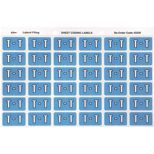 Avery Alphabet Coding Label T Side Tab 25x38mm Blue Pack Of 180