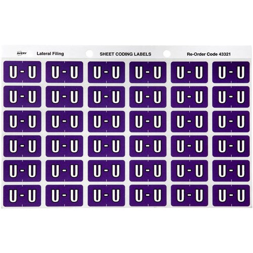 Avery Alphabet Coding Label U Side Tab 25x38mm Purple Pack Of 180