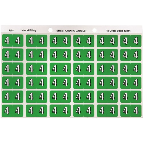 Avery Numeric Coding Label 4 Side Tab 25x38mm Light Green Pack Of 180