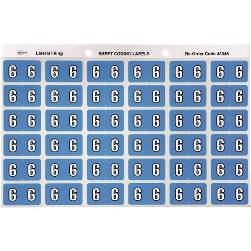 Avery Numeric Coding Label 6 Side Tab 25x38mm Blue Pack Of 180