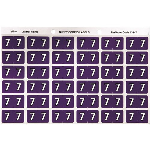 Avery Numeric Coding Label 7 Side Tab 25x38mm Purple Pack Of 180