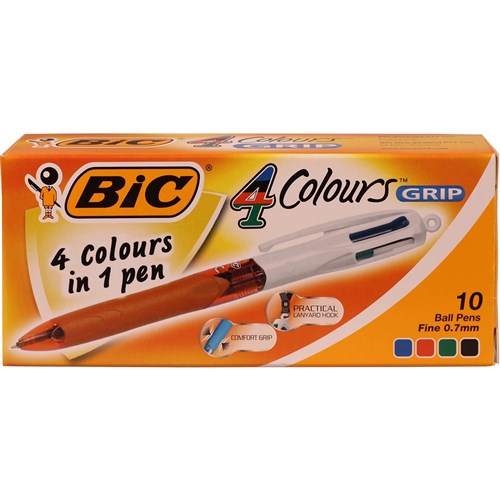 Bic 4 Colour Ballpoint Pen Retractable Fine 0.7mm Grip Barrel Box of 10