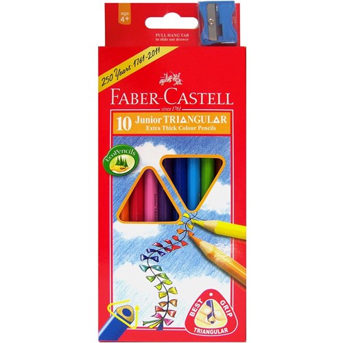 Faber-Castell Junior Coloured Triangular Pencils with Sharpener Pack of 10 | Better Office