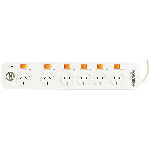 Italplast Power+ 6 Outlet Powerboard Individual Switches Surge & Overload Protection | Better Office