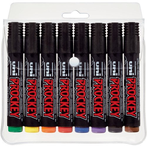 Uni PM122 Prockey Permanent Marker Bullet 1.8mm Assorted Wallet of 8