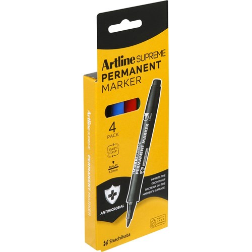 Artline Supreme Permanent Marker Bullet 1mm Assorted Colours Pack Of 4