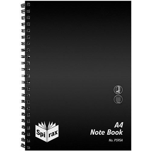 Spirax P595A Notebook Poly Cover A4 Ruled 240 Page Side Opening Black