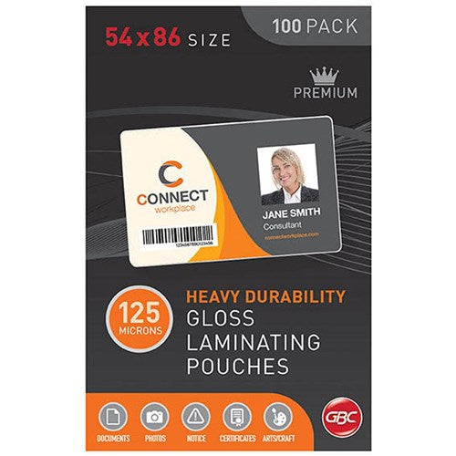 GBC Laminating Pouches 54 x 86mm 125 Micron Gloss Pack Of 100 | Better Office