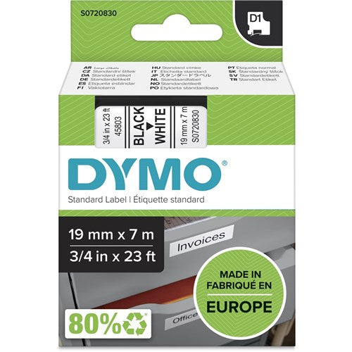 Dymo D1 Label Cassette Tape 19mmx7m Black on White | Better Office